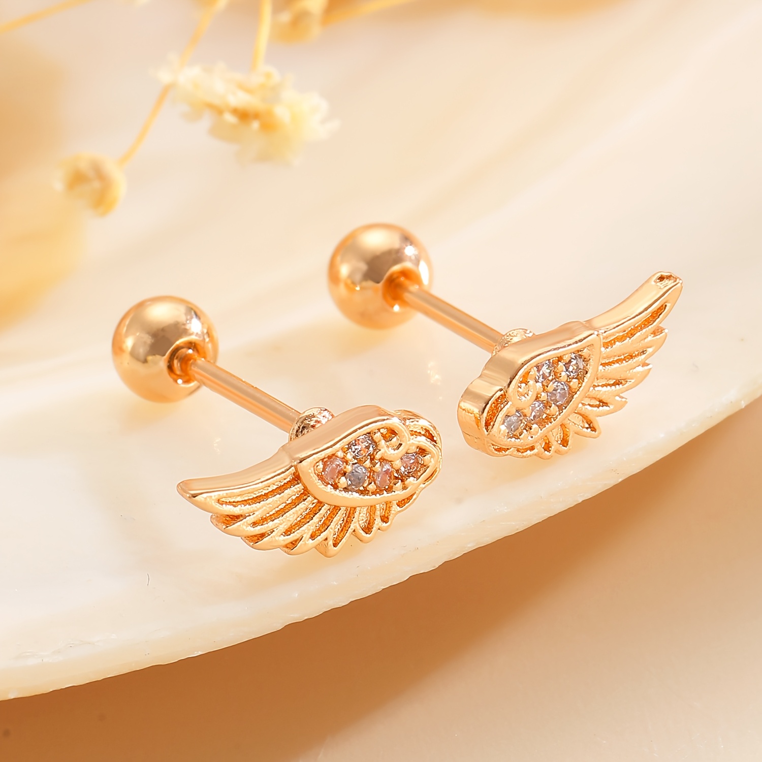 Minimalist Synthetic Zirconia Angel Wings Ear Studs